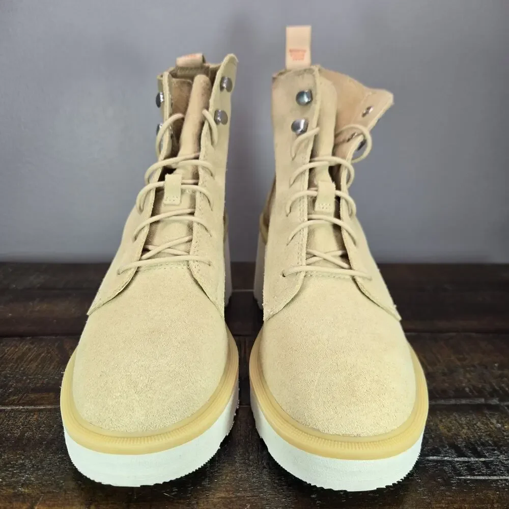 Sorel Hi Line Heeled Womens Size 8 Waterproof Boots Lace Up Suede Cream White